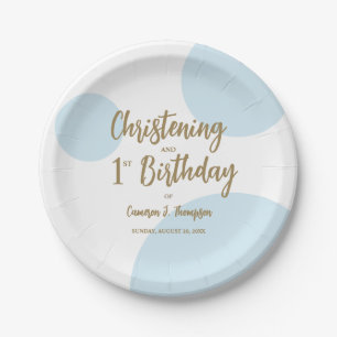 Blue Gold Christening And 1st birthday Custom Paper Plate
