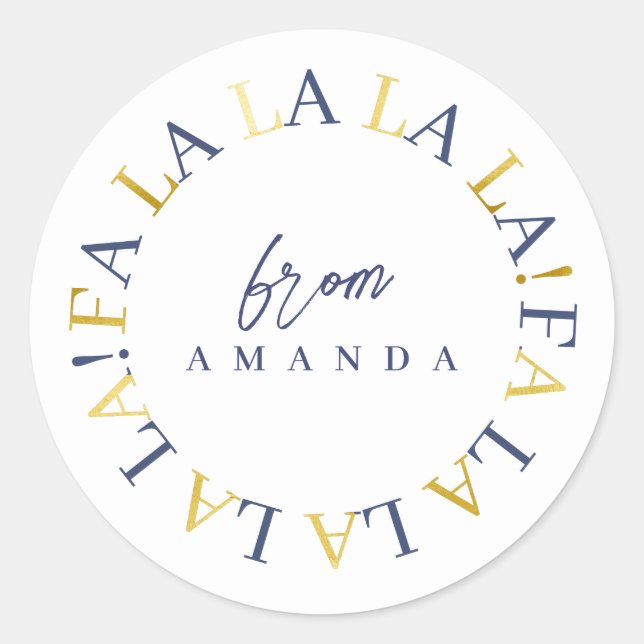 Blue Gold Christmas Fa La La ID1009 Classic Round Sticker (Front)