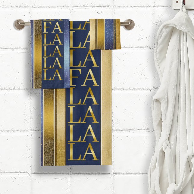 Blue Gold Christmas Fa La La Pattern#27 ID1009 Bath Towel Set (Creator Uploaded)