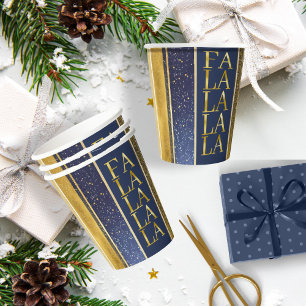 Blue Gold  Christmas Fa La La Pattern#27 ID1009 Paper Cups