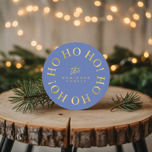 Blue Gold Christmas Ho Ho Ho ID1009 Round Paper Coaster