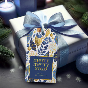 Blue Gold Christmas Merry Merry Pattern#21 ID1009 Gift Tags