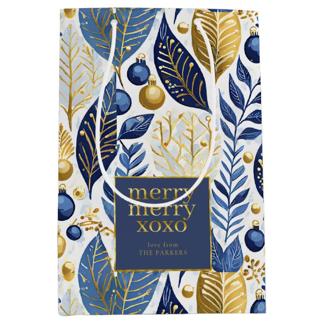 Blue Gold Christmas Merry Merry Pattern#21 ID1009 Medium Gift Bag (Front)