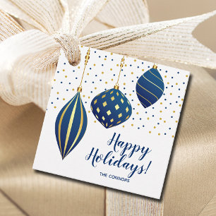 Blue Gold Christmas Ornaments and Dots Holiday Favour Tags