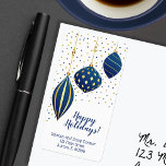 Blue Gold Christmas Ornaments and Dots Holiday Label<br><div class="desc">Holiday labels you can use for anything! Elegant blue and gold holiday Christmas ornaments and dots with your details in chic lettering. All text,  fonts,  font colours and background colour can be modified,  click PERSONALIZE button,  then Customize further link. MATCHING invitations and more in our store --> http://bit.ly/2xVZScj <--</div>