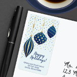 Blue Gold Christmas Ornaments and Dots Holiday Label<br><div class="desc">Holiday labels you can use for anything! Elegant blue and gold holiday Christmas ornaments and dots on a pale blue background with your details in chic lettering. All text, fonts, font colours and background colour can be modified, click PERSONALIZE button, then Customize further link. MATCHING invitations and more in our...</div>