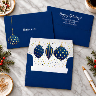 Blue Gold Christmas Ornaments Blue Envelope