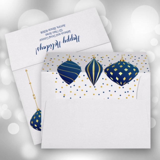 Blue Gold Christmas Ornaments Holiday Envelope (Creator Uploaded)