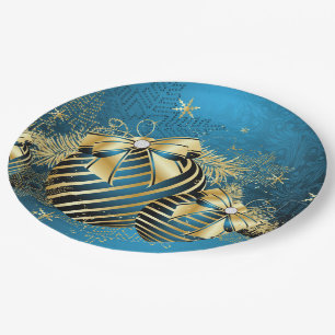 Blue Gold Christmas Paper Plate