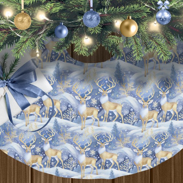 Blue Gold Christmas Pattern#14 ID1009 Brushed Polyester Tree Skirt (Creator Uploaded)
