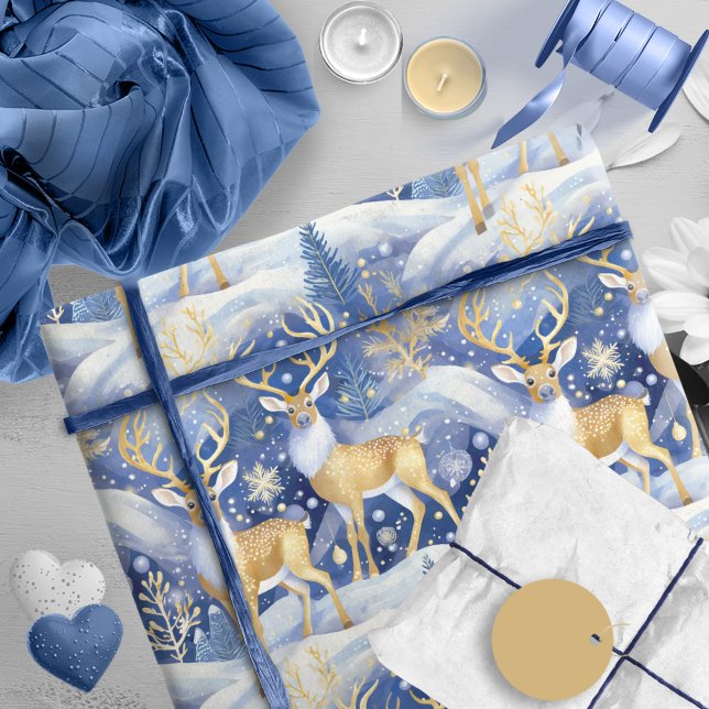 Blue Gold Christmas Pattern#14 ID1009 Wrapping Paper (Creator Uploaded)