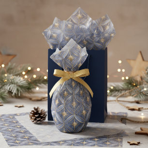 Blue Gold Christmas Pattern#16 ID1009 Tissue Paper
