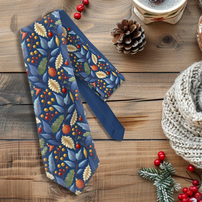 Blue Gold Christmas Pattern#18 ID1009 Tie (Creator Uploaded)