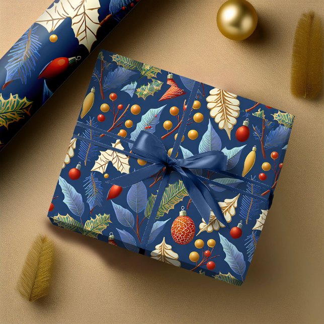 Blue Gold Christmas Pattern#18 ID1009 Wrapping Paper (Creator Uploaded)