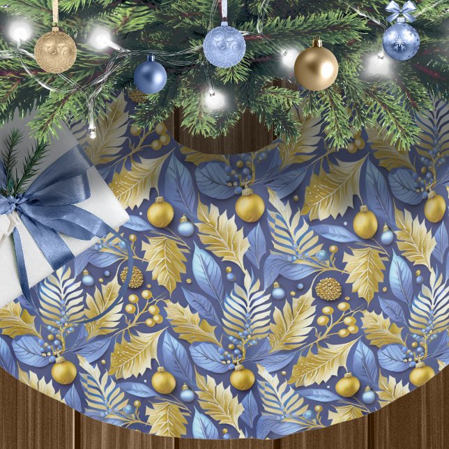 Blue Gold Christmas Pattern#22 ID1009 Brushed Polyester Tree Skirt (Creator Uploaded)
