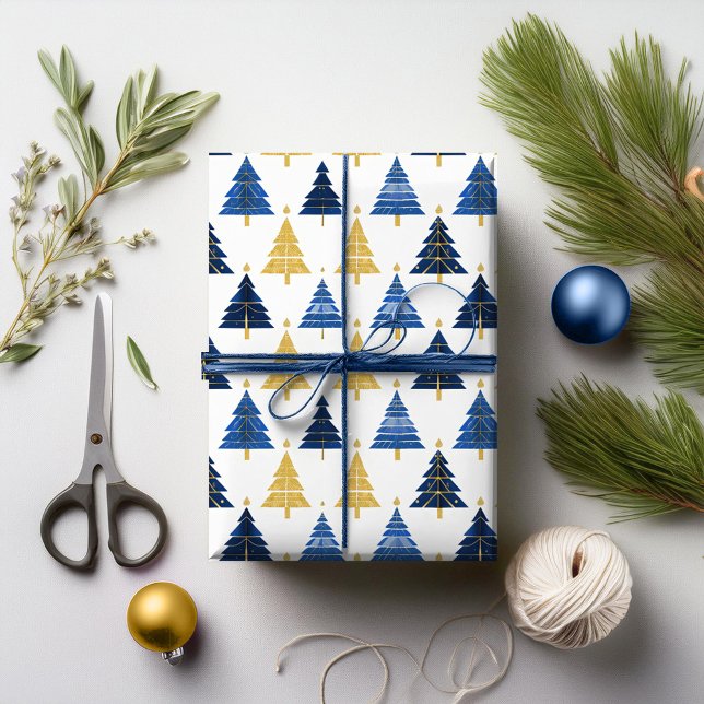 Blue Gold Christmas Pattern#24 ID1009 Wrapping Paper (Creator Uploaded)
