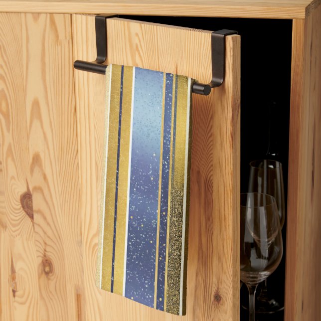 Blue Gold Christmas Pattern#27 ID1009 Kitchen Towel (Thirds Fold)