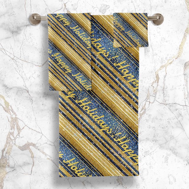 Blue Gold Christmas Pattern#28 ID1009 Bath Towel Set (Creator Uploaded)
