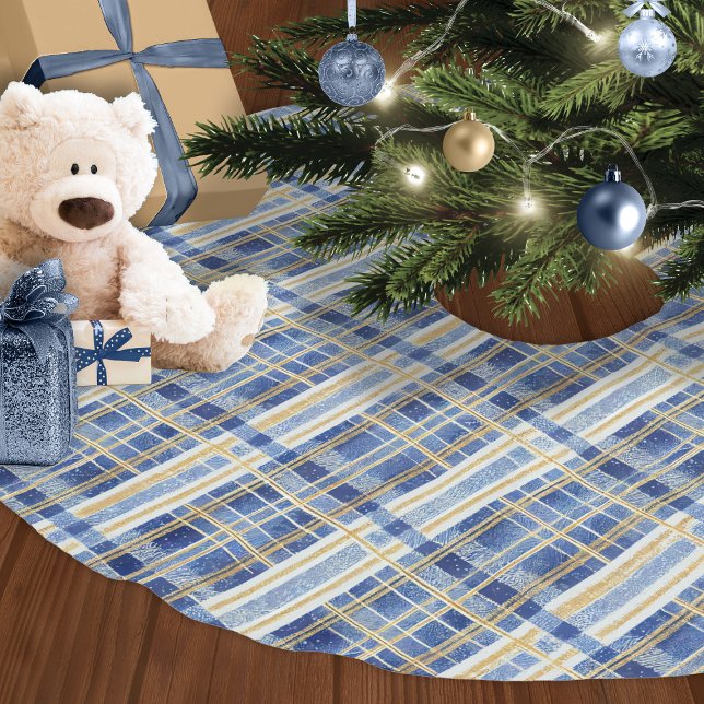 Blue Gold Christmas Pattern#2 ID1009 Brushed Polyester Tree Skirt (Creator Uploaded)