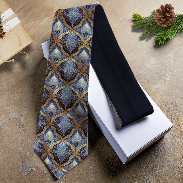 Blue Gold Christmas Pattern#31 ID1009 Tie (Creator Uploaded)