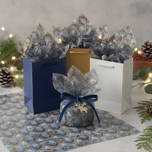 Blue Gold Christmas Pattern#31 ID1009 Tissue Paper