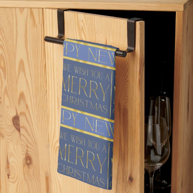 Blue Gold Christmas Pattern#34 ID1009 Kitchen Towel (Thirds Fold)