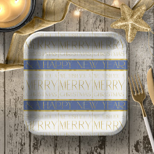 Blue Gold Christmas Pattern#35 ID1009 Paper Plate