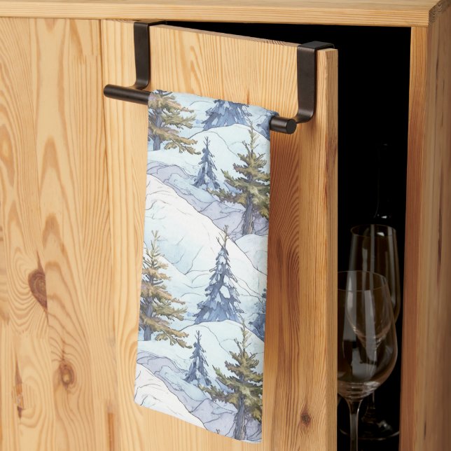 Blue Gold Christmas Pattern#4 ID1009 Kitchen Towel (Thirds Fold)