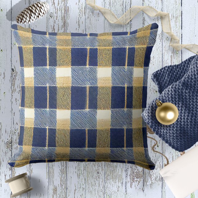 Blue Gold Christmas Pattern#7 ID1009 Throw Pillow (Creator Uploaded)