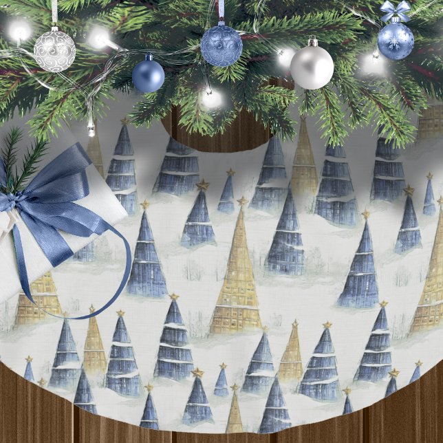 Blue Gold Christmas Pattern#8 ID1009 Brushed Polyester Tree Skirt (Creator Uploaded)