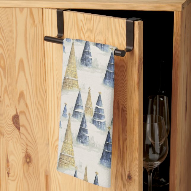 Blue Gold Christmas Pattern#8 ID1009 Kitchen Towel (Thirds Fold)