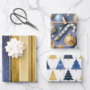 Blue Gold Christmas Patterns #12#24#27 ID1009 Wrapping Paper Sheet