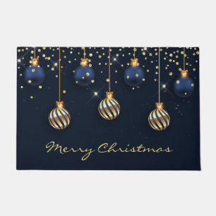 Blue gold Christmas tree balls DIY greeting Doormat