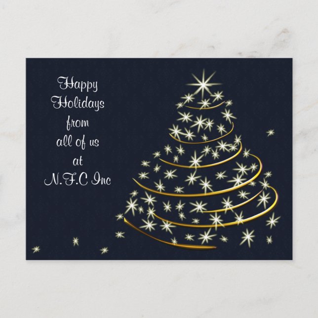 Blue Gold Christmas Tree Holiday Greeting Postcard (Front)