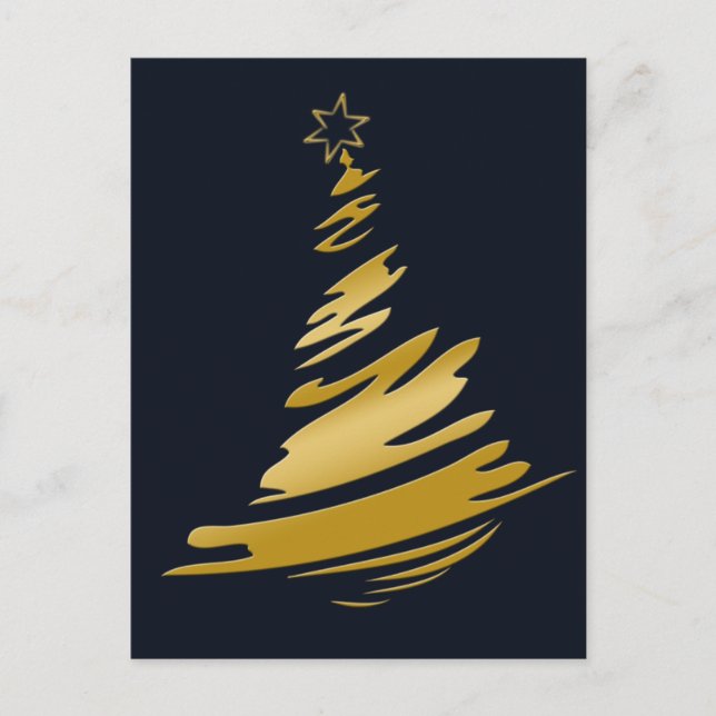 Blue Gold Christmas Tree Holiday Postcard (Front)