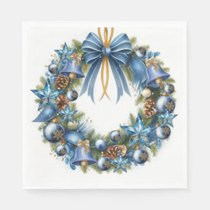 Blue & Gold Christmas Wreath Napkin