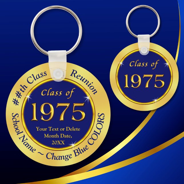 Blue Gold, Class of 1975, Class Reunion Favours, Keychain (Class of 75, Class Reunion Party Favors. Personalized, Class of 1975 Reunion, Gifts. Class of 1975.)