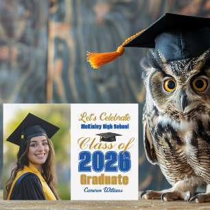 Blue Gold Class of 2026 Photo Graduation Party Invitation