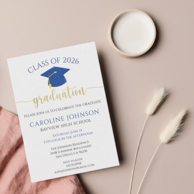 Blue & Gold Class Of Graduation Party Invitation (Creator Uploaded)