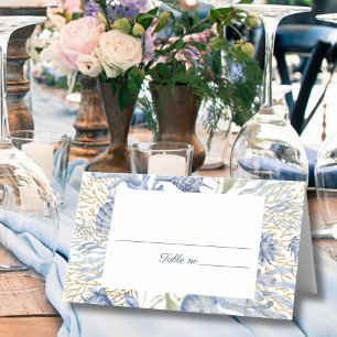 Blue Gold Coastal Folded Place Card