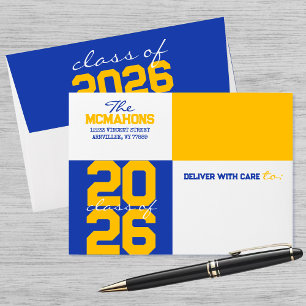 Blue & Gold Color Block Return Address Graduation Envelope