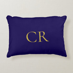 Blue & Gold Color Monogram Modern Minimalist  Accent Pillow