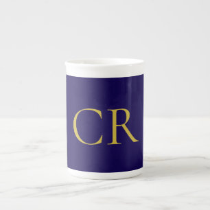 Blue & Gold Color Monogram Modern Minimalist  Bone China Mug