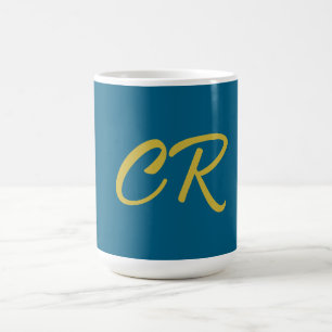 Blue & Gold Color Monogram Modern Minimalist  Coffee Mug