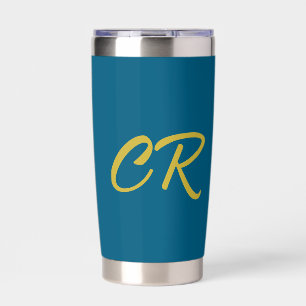 Blue & Gold Color Monogram Modern Minimalist Insulated Tumbler