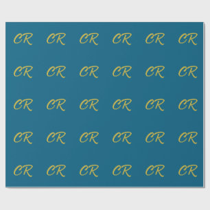 Blue & Gold Color Monogram Modern Minimalist  Wrapping Paper
