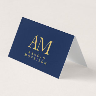 Blue Gold Colors Monogram Initial Letter Name Card