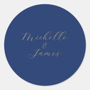 Blue & Gold Colors Professional Trendy Modern Name Classic Round Sticker