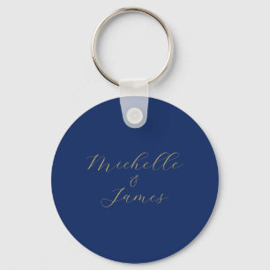 Blue & Gold Colors Professional Trendy Modern Name Keychain