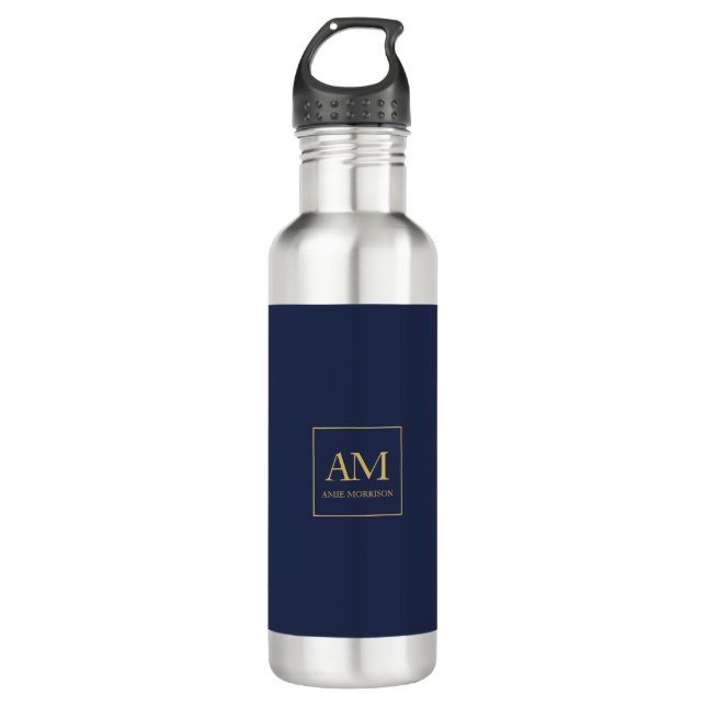 Blue Gold Colours Monogram Initial Letters Name 710 Ml Water Bottle (Front)